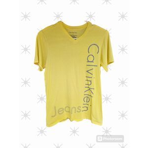 Calvin Klein Jeans V Neck T-Shirt Yellow Size M‎ (OS-1074)